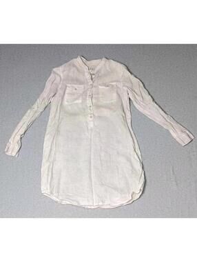 Malvin I Love Linen Partial Button Up Tunic Top Womens Size Medium Whitesh Grey